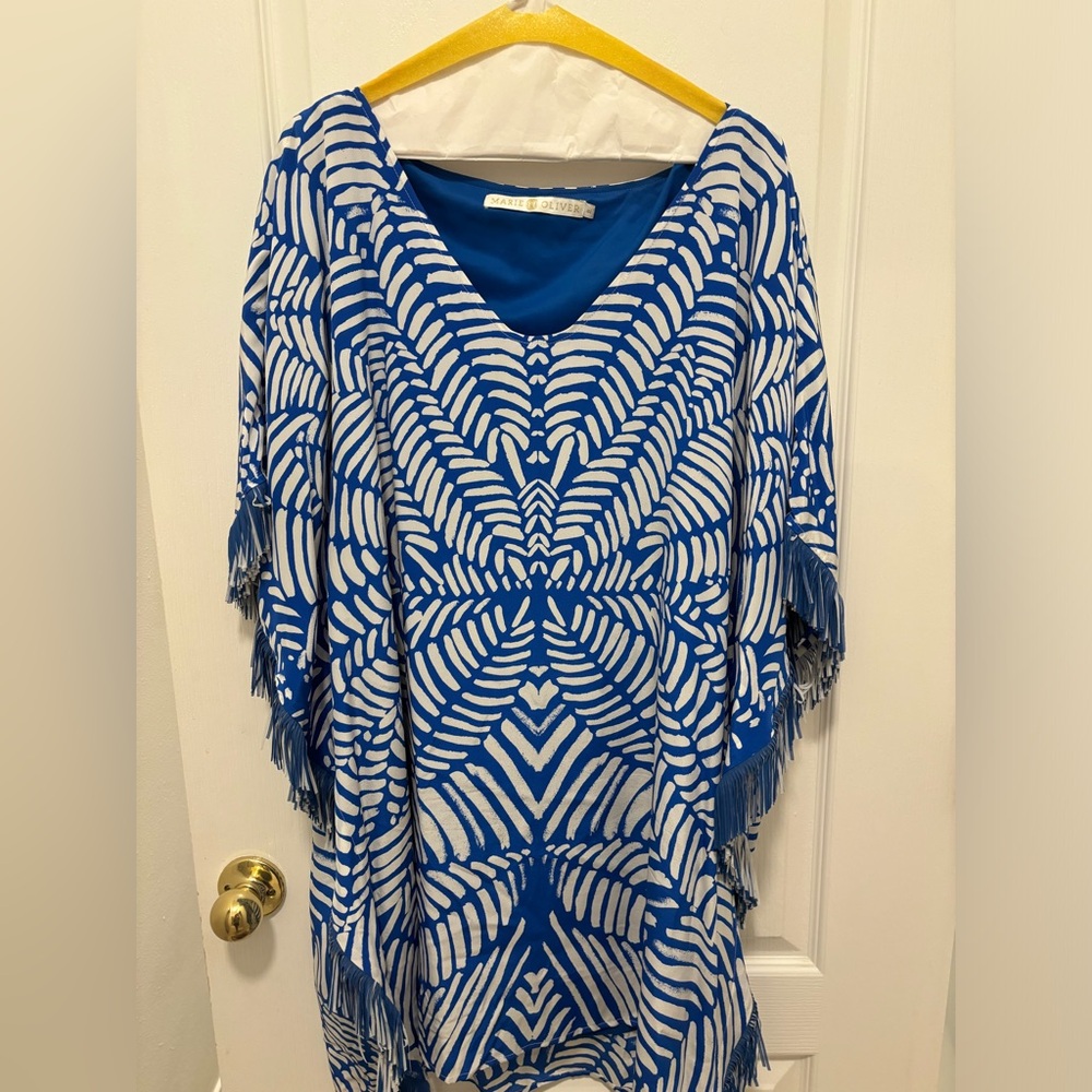 Marie Oliver blue and white fringe dress size XL